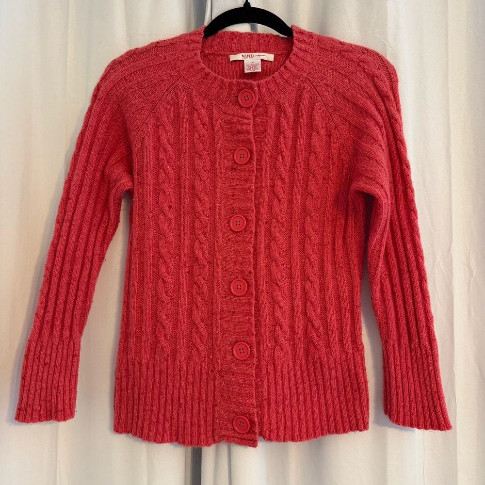 Nine & Company Coral Cable Knit Button Front Cardigan Wool Angora Women’s Medium